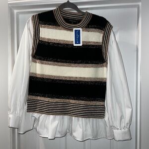 Strut & Bolt Striped Mixed Media Sweater Vest Top NWTs